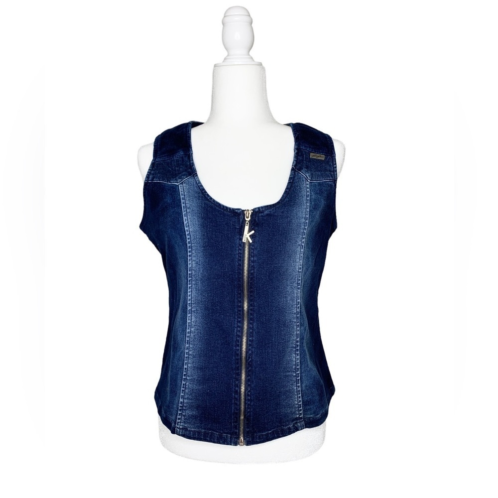 Karl Kani Denim and Velvet Zip Front Vest‎